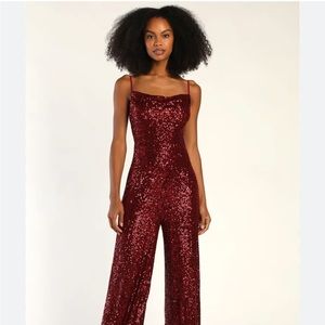 NWOT Lulu’s Red Sequin Jumpsuit
